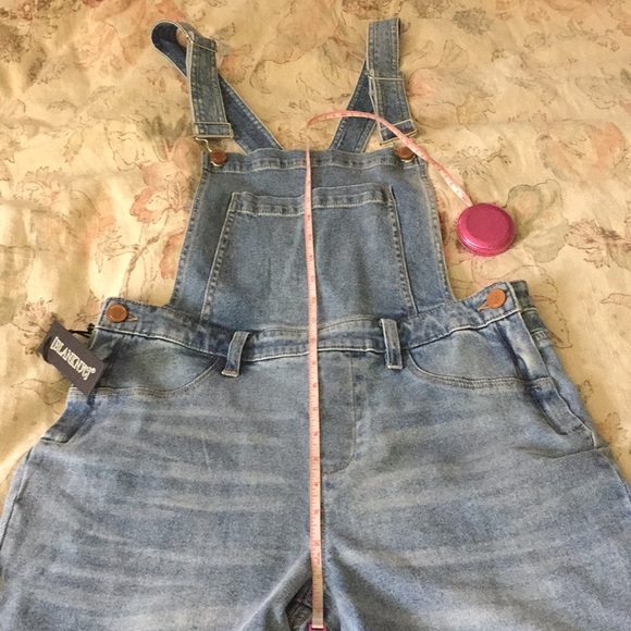 BLANK NYC Size 28 Denim Overalls 2% stretch MidBlue Brass Slide Fitting $229 NEW - Picture 10 of 12